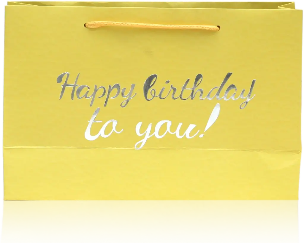 Happy Birthday Yellow Gift Bag with Silver Foil Lettering