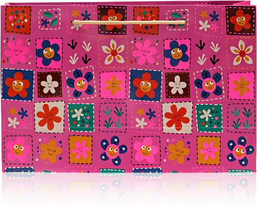[H2914000000] Vibrant Floral Gift Bag – Playful Patchwork Design